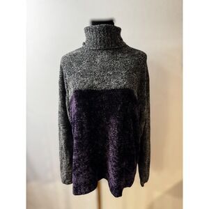 Vintage Retro 80s Grandma Women's Chunky Knit‎ Colorblock Turtleneck Sweater